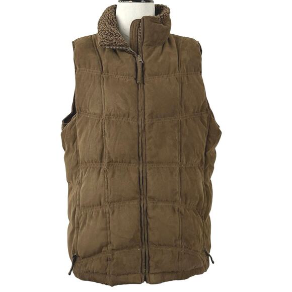 LL Bean Unisex Sleeveless Puffer Vest Down Brown Outdoors Gorpcore Hiking Large - Picture 1 of 7